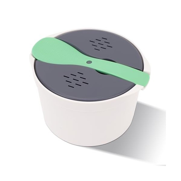 MEKOTRIN Cuiseurs de Riz Micro Onde, 2L Rice Cooker Mini Auto Cuiseur de Riz avec Cuillère Couvercle Passoire et Pot Cuit Vap