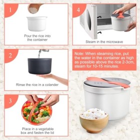 Cuiseur à riz pour micro-ondes, cuiseur à riz domestique avec plateau vapeur, cuiseur à riz à 3 couches, résistant aux hautes