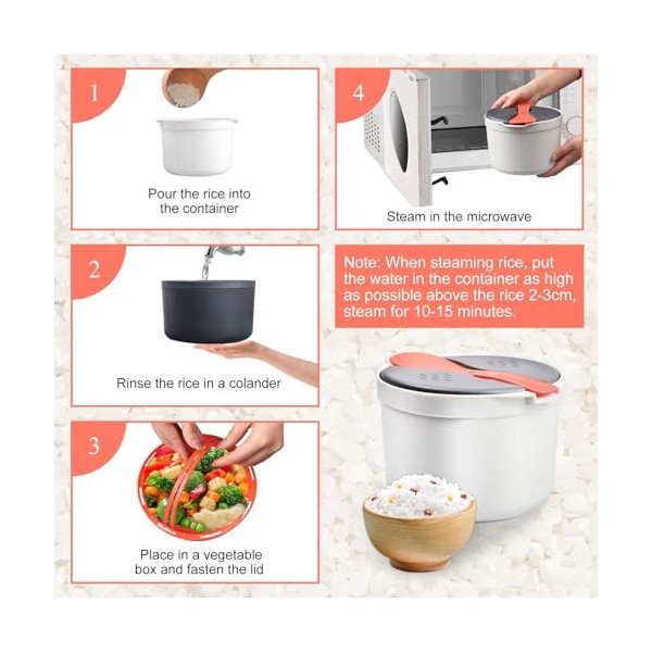 Cuiseur à riz pour micro-ondes, cuiseur à riz domestique avec plateau vapeur, cuiseur à riz à 3 couches, résistant aux hautes