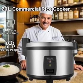 Yollnia Grande Cuiseur à riz, 20 L, riz pouvant accueillir jusquà 35-50 personnes sans le brûler, avec fonction maintien au 