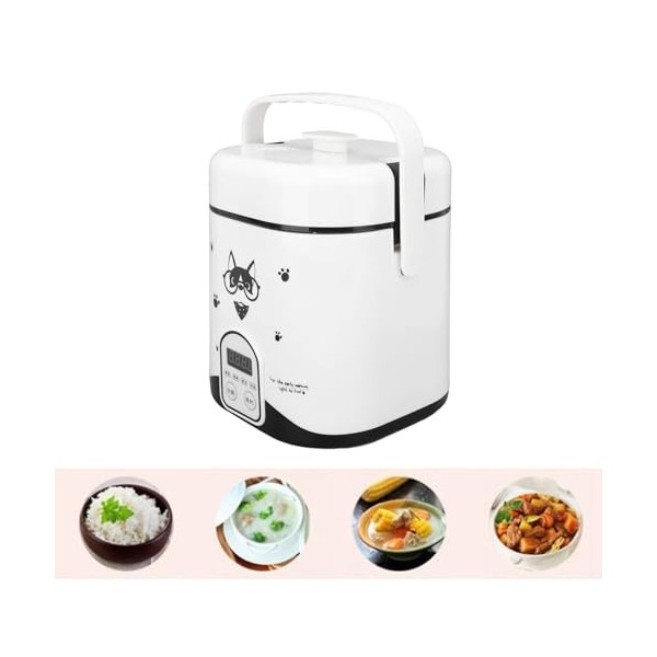 Petit Cuiseur à Riz de 1,2 L avec Revêtement Antiadhésif, Cuiseur de Voyage Multifonction 180 W avec Minuterie de 24 Heures, 