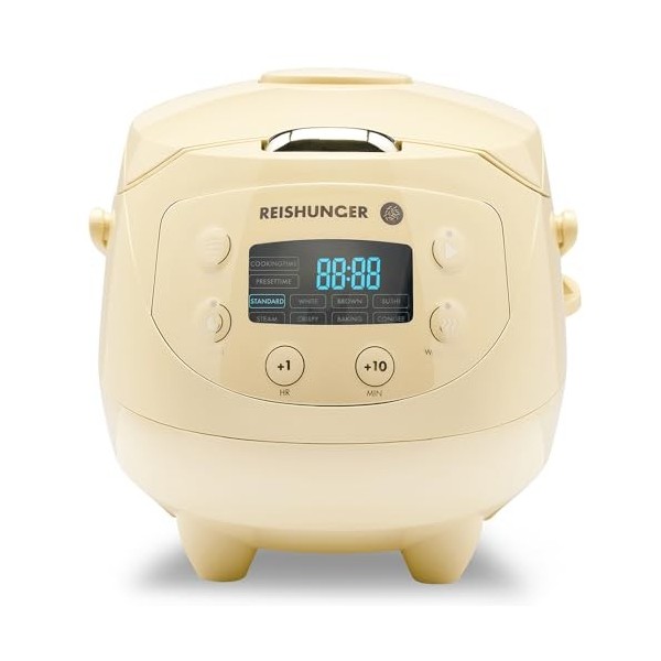 REISHUNGER Mini Auto Cuiseur à riz japonais et cuiseur vapeur jaune clair avec fonction maintien au chaud et bol en céramique