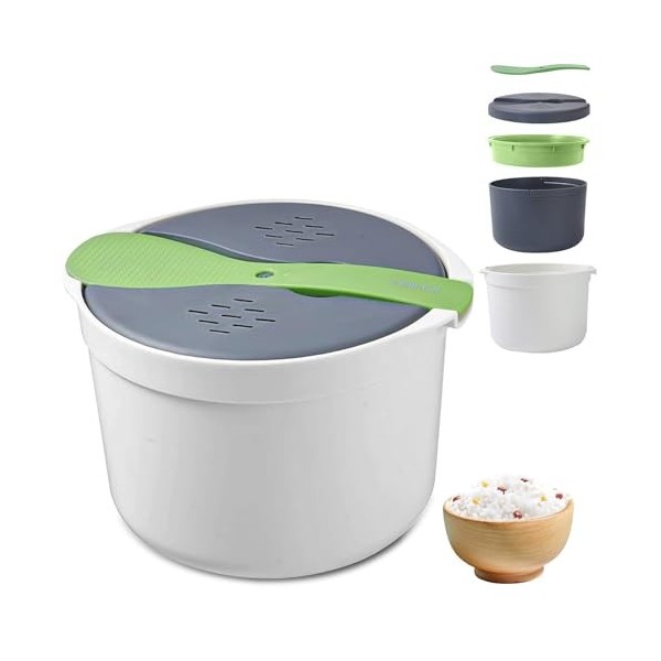 2l Cuiseur à Riz Pour Micro-Ondes, TOATELU Microwave Rice Cooker Cuiseur à Riz Micro-Ondes Sans Bpa,Cuiseur à Riz Pour Micro-