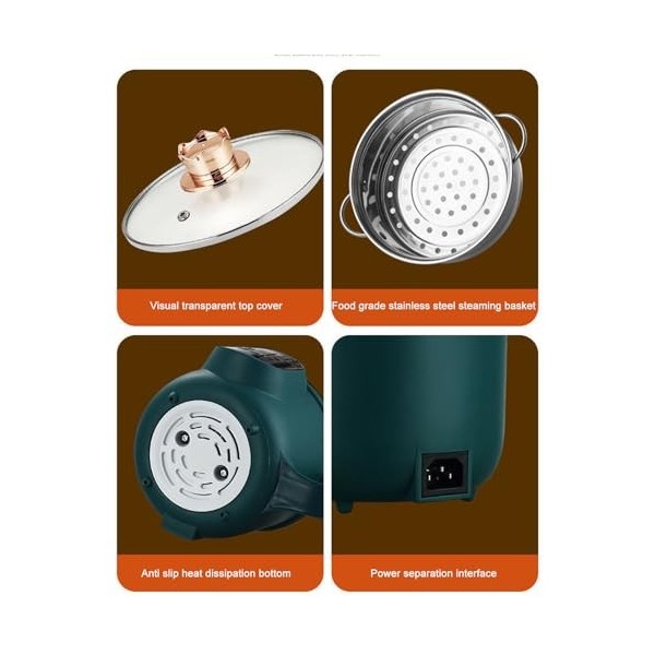 Cuiseur à Riz, Cuiseur à Riz Antiadhésif de 1,8 L avec Panier de Cuisson à la Vapeur, Multicuiseur, Petit Cuiseur électrique 