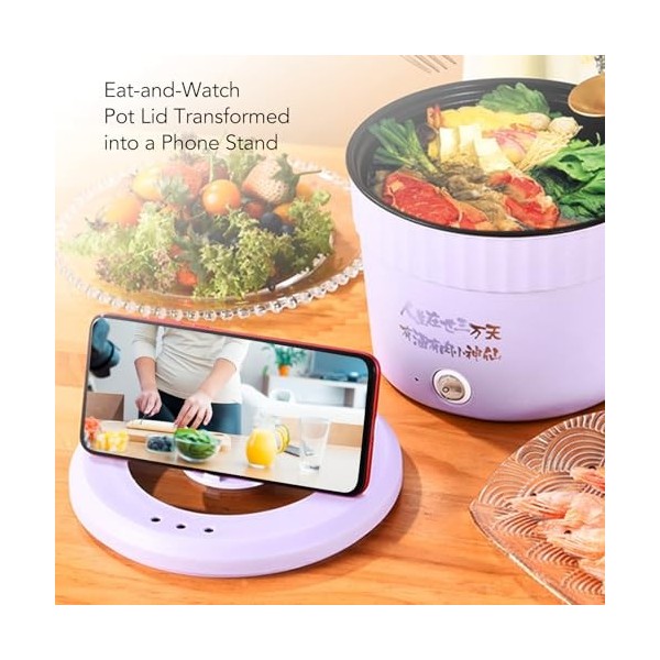 Mini Marmite électrique 450 W, Cuiseur de Nouilles Rapide pour Ramen, œufs, Pâtes, 1,2 L, Antiadhésif, Violet Prise UE 220V