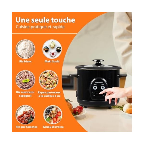 MOOSUM Cuiseur de Riz 0.6L - 3CUP & Commande à Un Bouton, 0,6L - 3CUP, Pour 1-3 Personnes, Préparation Rapide Sans Brûler - A