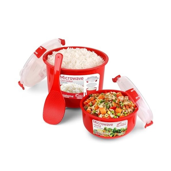 Sistema micro-ondes, cuiseur vapeur pour le riz 2,6 l et Sistema micro-ondes, récipient rond pour aliments 915 ml - Sans 