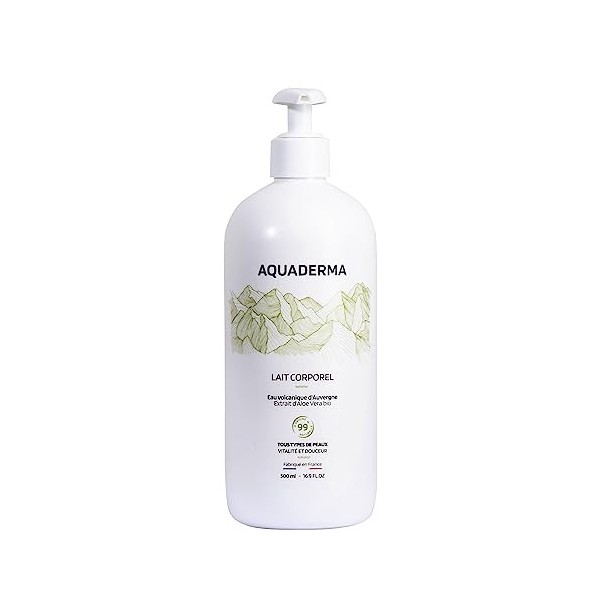 AQUADERMA Lait Corps Hydratant à lEau Volcanique et Aloe Vera BIO 500ml - Hydrate en Profondeur - Tous Types de Peaux - Fabr