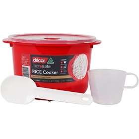 Décor Cuiseur à Riz pour Micro-Ondes | Poignées sécurisées | Fait 1 à 4 portions | Capacité de 2,75 L, Rouge