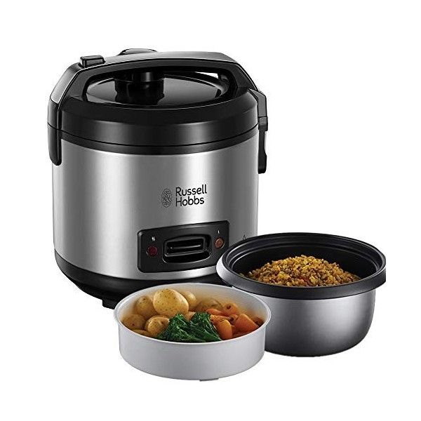 Russell Hobbs Cuiseur de Riz [2en1 - Simple & Rapide] Classic 1,2L, Panier Vapeur, Couvercle Verrouillable, Maintien au Chau
