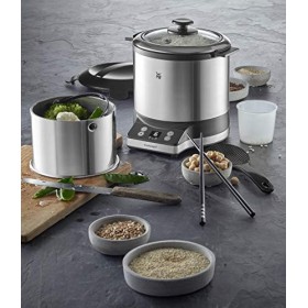 WMF KITCHENMINIS Cuiseur à Riz, Capacité 1L 250g , Cuisson Riz, Céréales, Légumes Panier Vapeur inclus , Design Inox Elegan