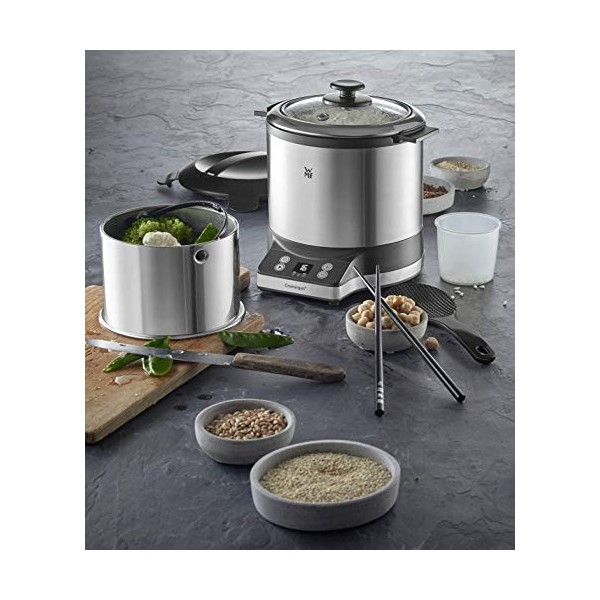 WMF KITCHENMINIS Cuiseur à Riz, Capacité 1L 250g , Cuisson Riz, Céréales, Légumes Panier Vapeur inclus , Design Inox Elegan