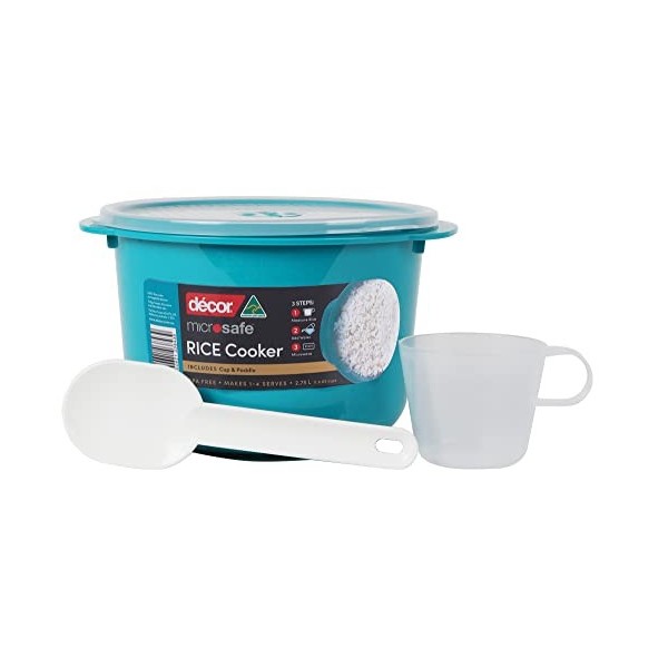 Décor Cuiseur à riz pour micro-ondes pour 1 à 4 tasses à chaque fois livré avec tasse à mesurer et pagaie de riz. Poignées re