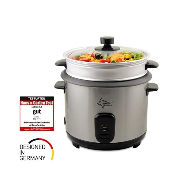 SUNTEC Cuiseur de riz RKO-9974 Thuy-Denise [capacité de 1 l, utilisable comme cuiseur vapeur, avec gobelet de mesure + pelle 