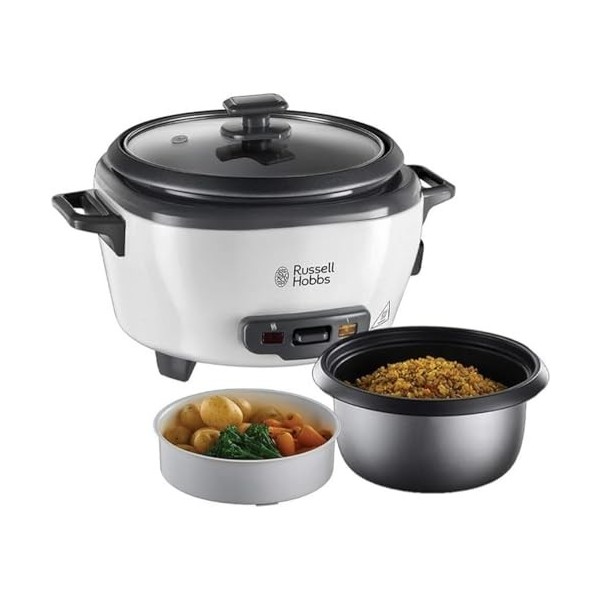 Russell Hobbs Cuiseur de Riz [Moyen] Mijoteuse 0,8L, 6 portions, Idéal aussi pour légumes/ poisson etc., cuillère à riz & ve