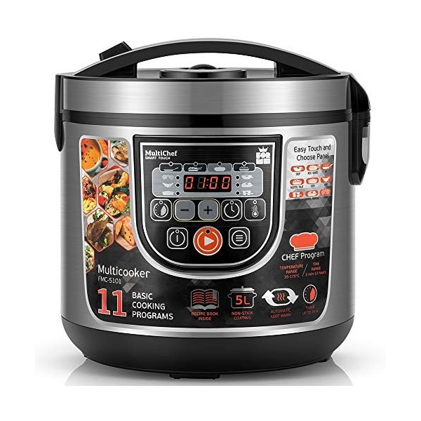 ForMe Multicuiseur 5L I 860W Cuiseur Riz 11 Programmes Cuisson I Cuiseur Vapeur I Fonction Maintien au Chaud I Cuve Intérieur