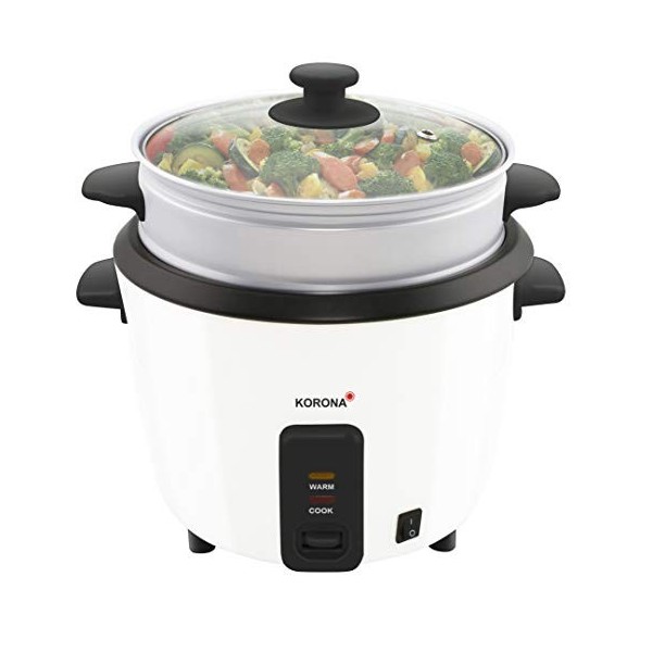Korona 58010 Cuiseur à riz 2 en 1 I Blanc I Cuiseur vapeur avec insert I 1,5 l I Revêtement antiadhésif I Fonction maintien a