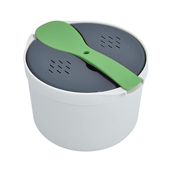 TOPINCN Cuiseur à Riz Micro-Ondes 2L de qualité Alimentaire PP Matériel Riz Cuillère Couvercle Passoire Vapeur Pot Cuiseur à 