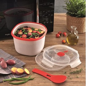 Snips, Cuiseur à Riz et Céréales pour micro-ondes, Cuiseur Vapeur 2,70 LT, 20,5 x 20,5 x 14,5 cm, Couleur Blanche et Rouge, M