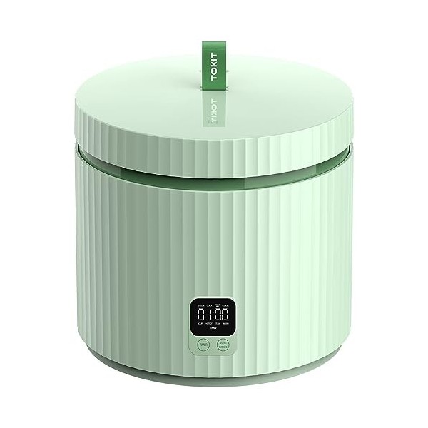 TOKIT Cuiseur à Riz 1,5L Mini Multifonctions pour 1-3 Personnes Marmite à Riz Intérieure Antiadhésive à Revêtement Céramique 