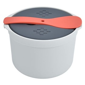 Tiiyee Cuiseur à Riz Micro Ondes, 2 L Pâtes Alimentaire Microwave Rice Cooker PP Autocuiseur Cuillère Couvercle Passoire Anti