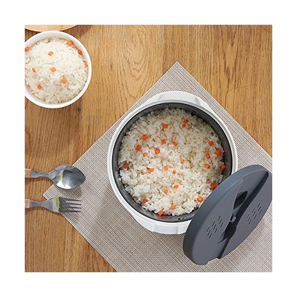 Tiiyee Cuiseur à Riz Micro Ondes, 2 L Pâtes Alimentaire Microwave Rice Cooker PP Autocuiseur Cuillère Couvercle Passoire Anti