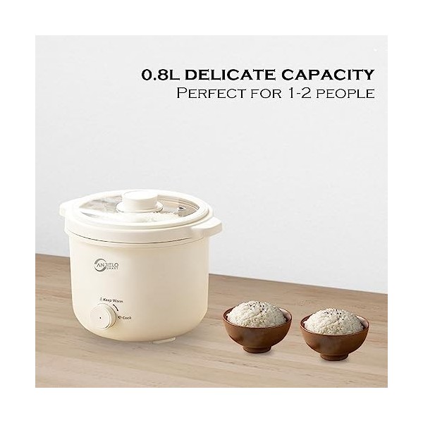 Petit cuiseur à riz avec vapeur à riz antiadhésif, bol à riz amovible, commande à une touche, mini cuiseur à riz pour 1 à 2 p