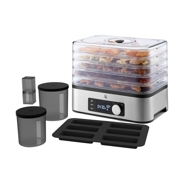 WMF KITCHENminis Déshydrateur, 400 W, Inox, 5 Plateaux sans BPA, Programmable Fruits séchés légumes champignons déshydratés b