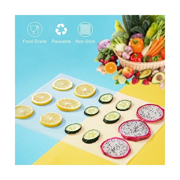 Feuilles Déshydrateur en Silicone, 8 Pièces Antiadhésif Feuille en Maille, Tapis de Déshydratation de Séchoir à Fruits Alimen