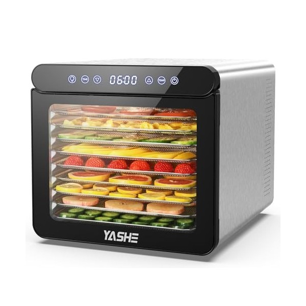 YASHE Déshydrateur Alimentaire, Température jusquà 75℃ et Minuterie 48H, 9 Plateaux en Acier Inoxydable, 9 Plateaux en Acier