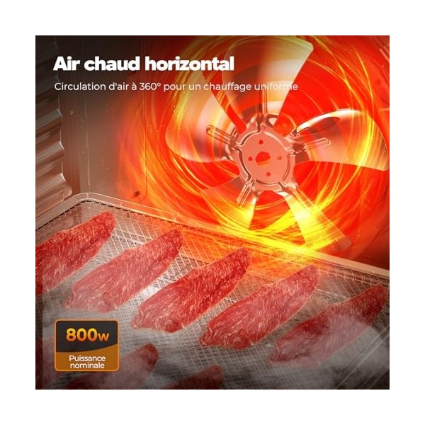 YASHE Déshydrateur Alimentaire, Température jusquà 75℃ et Minuterie 48H, 9 Plateaux en Acier Inoxydable, 9 Plateaux en Acier