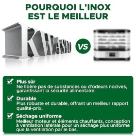 Kwasyo Deshydrateur Alimentaire avec 12 Rotatif Plateaux en Inox - Double ventilateur Séchage efficace à 720° - Deshydrateur 