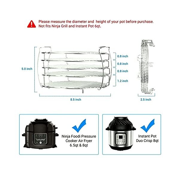Support de déshydrateur pour friteuse à air comprimé en acier inoxydable 304 5 couches compatible avec Ninja Foodi 6,5 l et 8