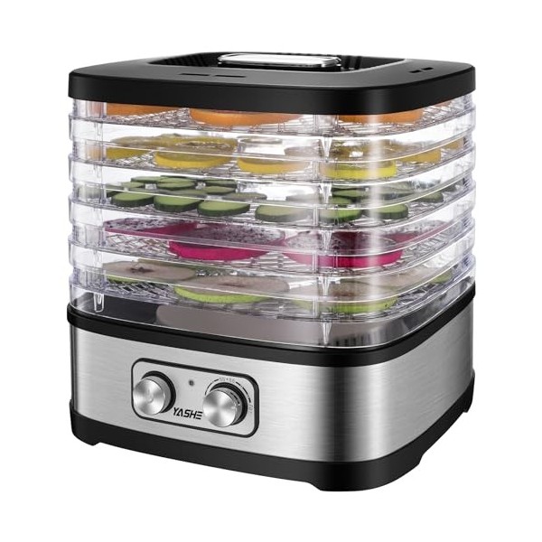YASHE GGJ-261A Déshydrateur Alimentaire, 5 Plateaux Réglables en Hauteur, Contrôle de la Température de 35 à 70°C, Deshydrate