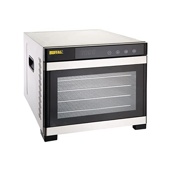 Buffalo Déshydrateur inox 6 plateaux Buffalo, 6 plateaux + minuterie numérique + porte, DB234
