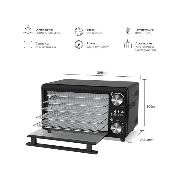 Déshydrateur TurboWave BIO entièrement en métal, 14 litres, fourni avec grilles, minuteur et cahier de recette, dehydrator fo