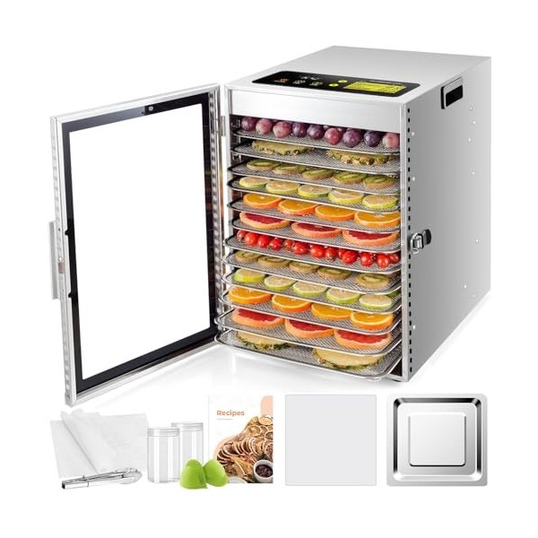 Kwasyo Deshydrateur Alimentaire avec 12 Plateaux Inox, Séchage efficace à 360 ° double ventilateur, Desydratateur Minuterie 2