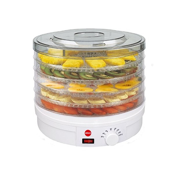 Déshydrateur de Champignons, Légumes Et Fruits ELDOM SG200N Crusty, 5 Plateaux De Diamètre De 32 cm, Puissance 245 W