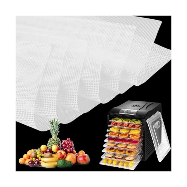 Lot de 6 Feuilles de Déshydrateur de Silicone,35,6×35,6cm Tapis Déshydratant Antiadhésif pour Fruits,Sans BPA,Feuilles de Dés