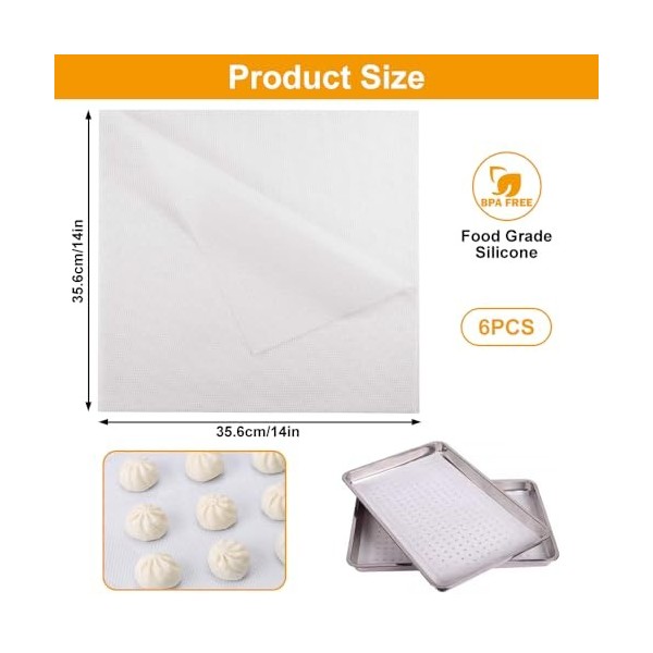 Lot de 6 Feuilles de Déshydrateur de Silicone,35,6×35,6cm Tapis Déshydratant Antiadhésif pour Fruits,Sans BPA,Feuilles de Dés