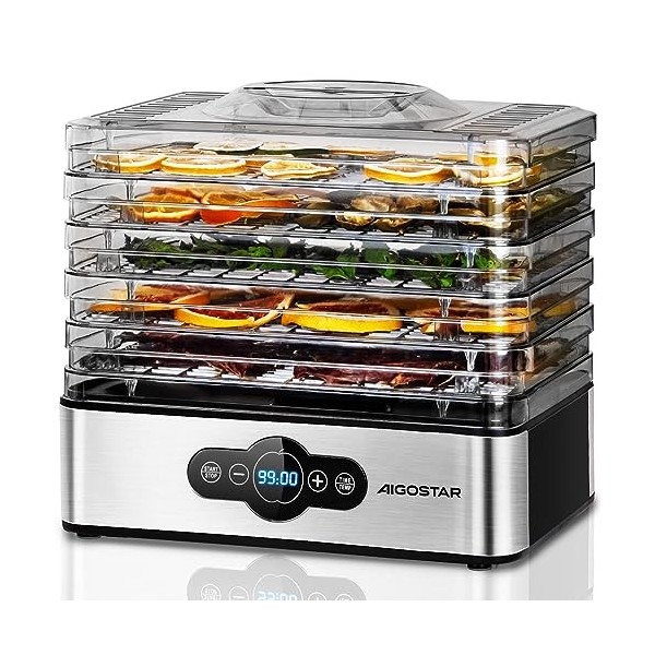 Aigostar BPA Sans 240W Crispy-Deshydrateur Alimentaire avec 5 Plateaux, Multicolore