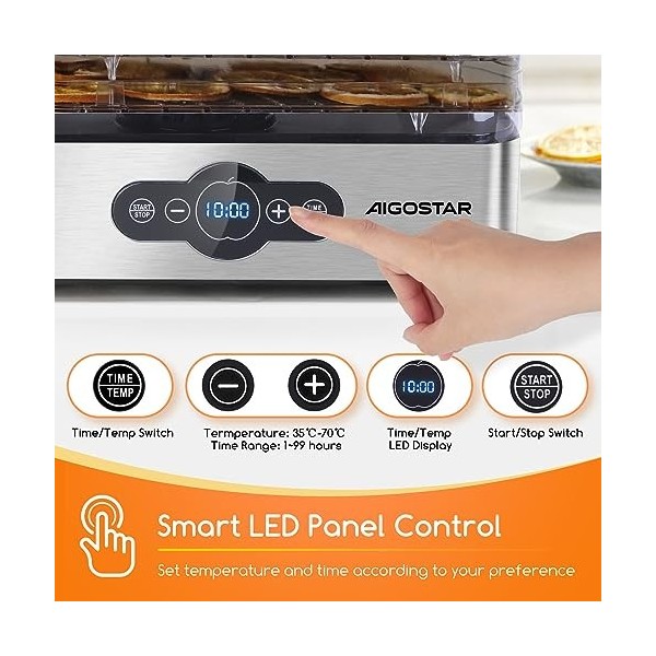 Aigostar BPA Sans 240W Crispy-Deshydrateur Alimentaire avec 5 Plateaux, Multicolore