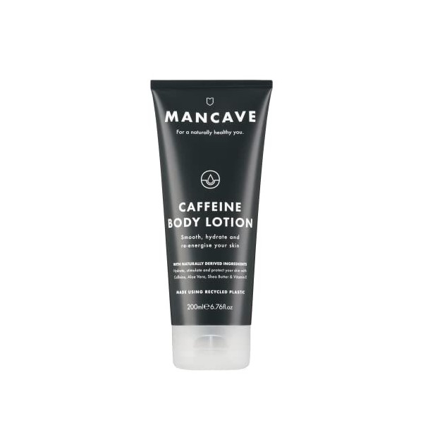 ManCave Lotion corporelle à la caféine 200 ml pour homme, ravive les peaux sèches et ternes avec de la caféine, du beurre de 