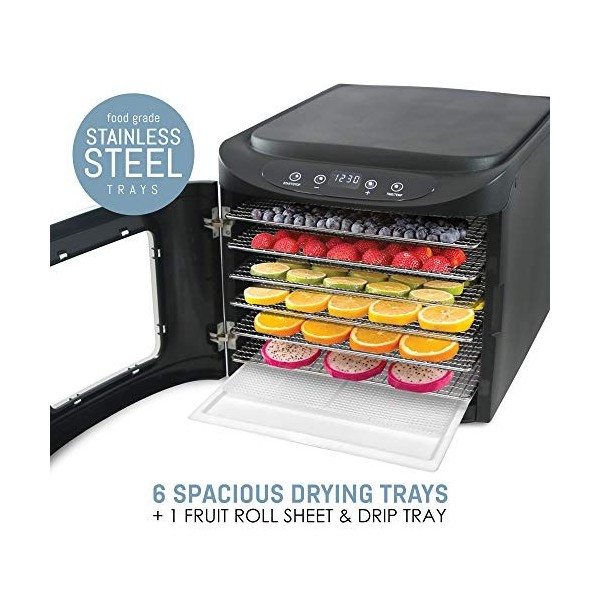 Elite Gourmet EFD-313B Déshydrateur alimentaire programmable avec 6 plateaux en acier inoxydable et boutons de réglage de la 