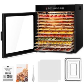 Kwasyo Déshydrateur Alimentaire 12 Plateaux en Acier Inoxydable, Tout en Noir, Structure à Double Couche, Grande Capacité Dés