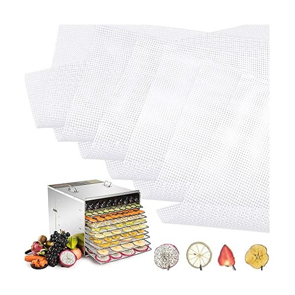 Aieraczy 6 Pièces 38 * 28cm Antiadhésif Feuille en Maille, Feuille pour Déshydrateur, Tapis de Déshydratation, Feuille Silico
