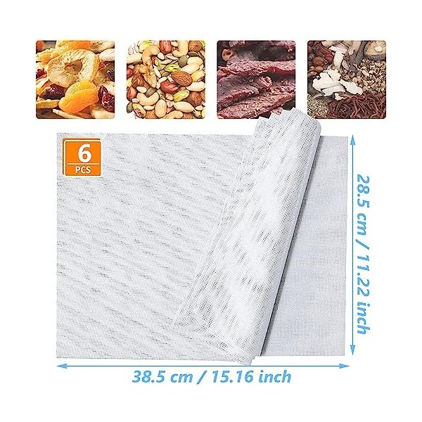Aieraczy 6 Pièces 38 * 28cm Antiadhésif Feuille en Maille, Feuille pour Déshydrateur, Tapis de Déshydratation, Feuille Silico
