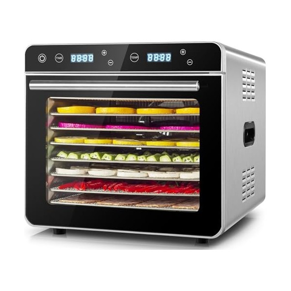 Kwasyo Deshydrateur Alimentaire Avec 8 Plateaux Inox, 700W, Minuteur 24H, 30 à 85°C, Calme Food Dehydrator pour Fruits, Légum