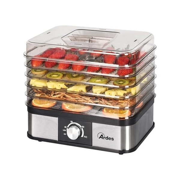 ARDES - AR1K15 Déshydrateur Alimentaire pour Fruits Légumes Champignons Déshydratation Rapide - 5 Clayettes Lavables, Tempéra