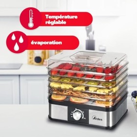ARDES - AR1K15 Déshydrateur Alimentaire pour Fruits Légumes Champignons Déshydratation Rapide - 5 Clayettes Lavables, Tempéra